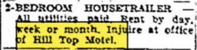Hill Top Motel - Nov 1969 Ad